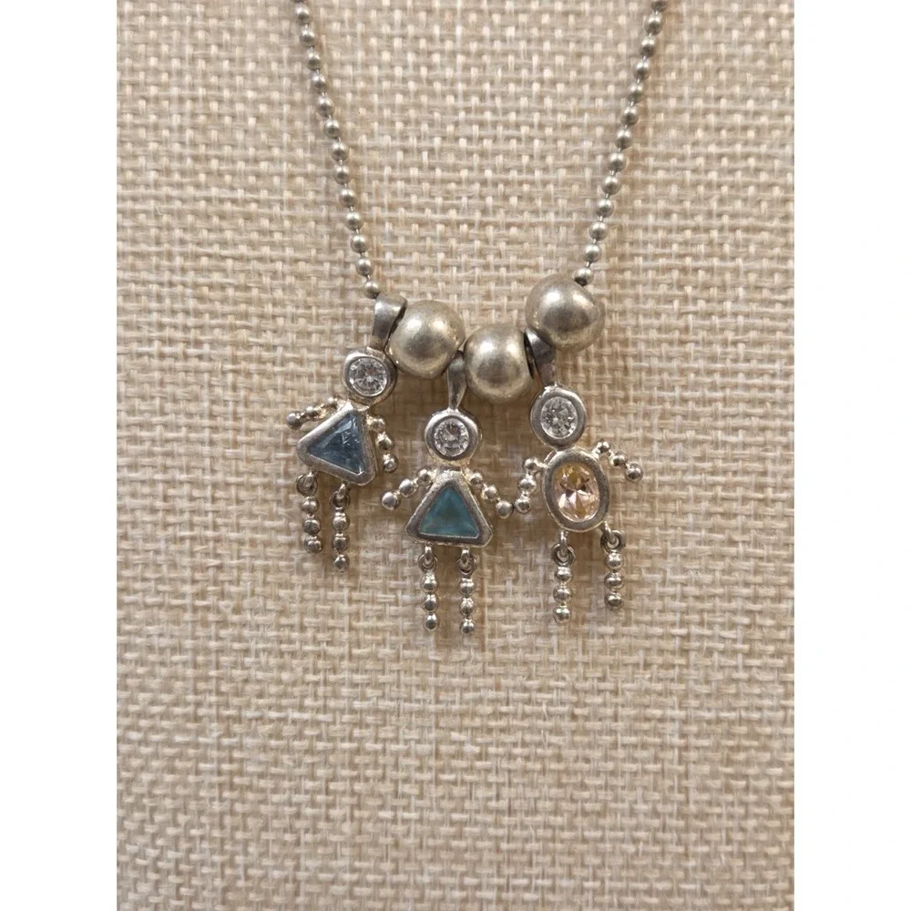Vintage Sterling Silver‎ Kidstone 3 Children Pendant Bead Necklace 18